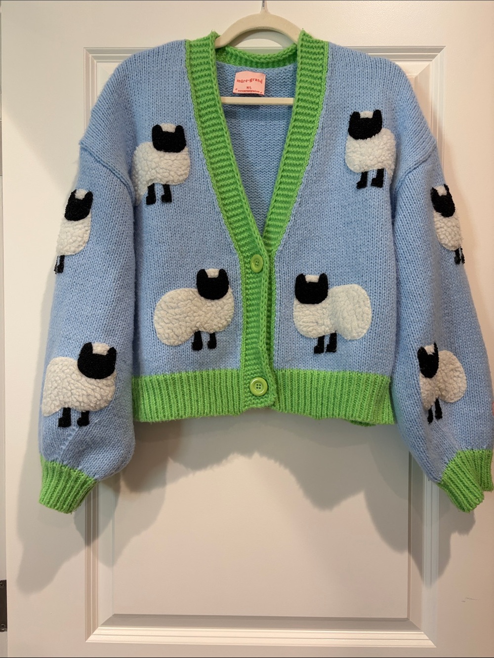 Mure‎ + Grand Women’s Blue Green Sheep Cropped Oversized Cardigan, M/L
